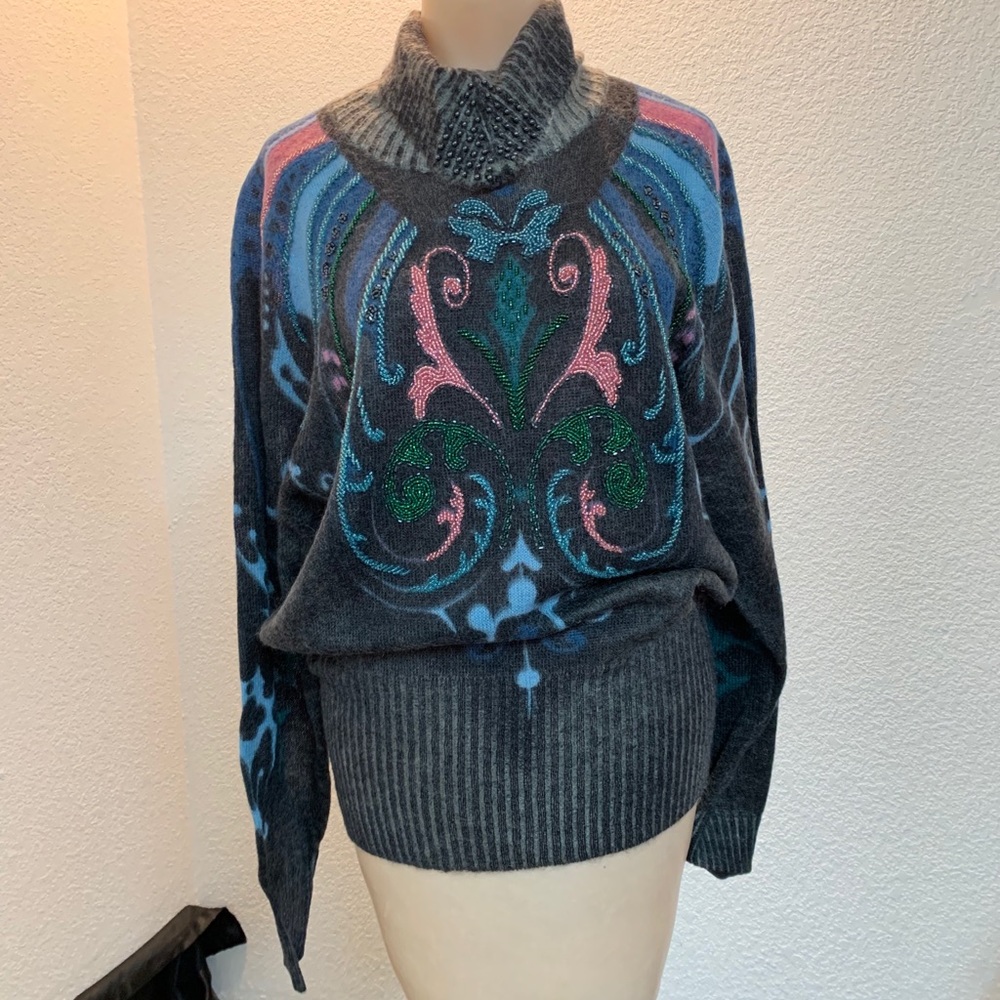 Vintage Italian mohair beaded turtleneck sweater m
